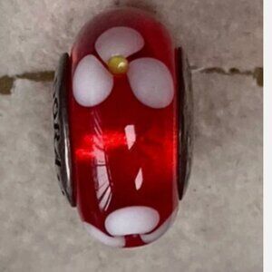 Authentic Pandora Red Murano Glass Sterling Silver Bead